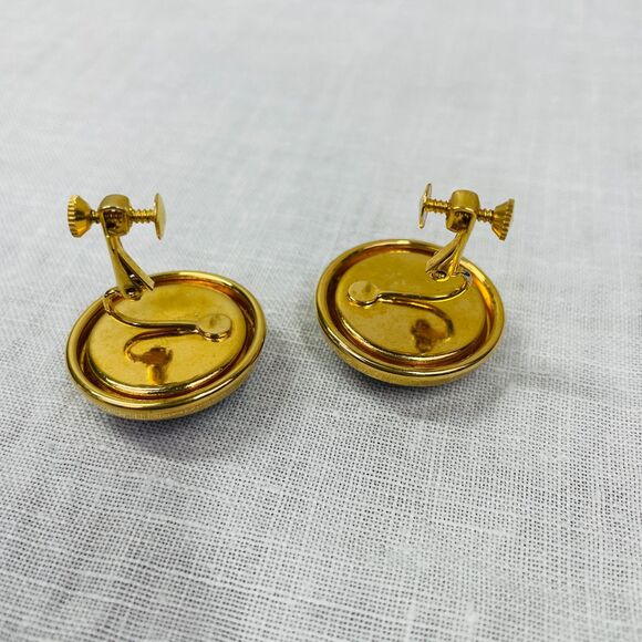 Vintage 80s Earrings Black Gold Chunky 80s VTG Original Clip On Earrings Vintage - Picture 5 of 7